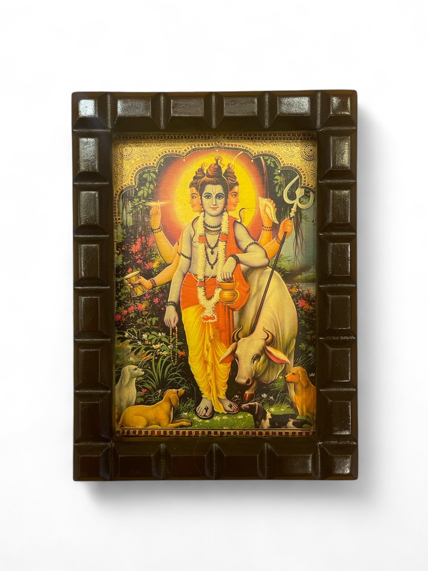 Dattatreya -3 gold foiled artwork in wooden frame