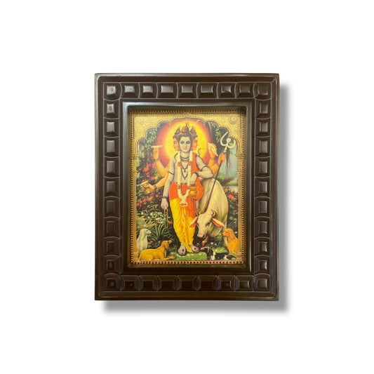 Dattatreya -3 gold foiled artwork in wooden frame
