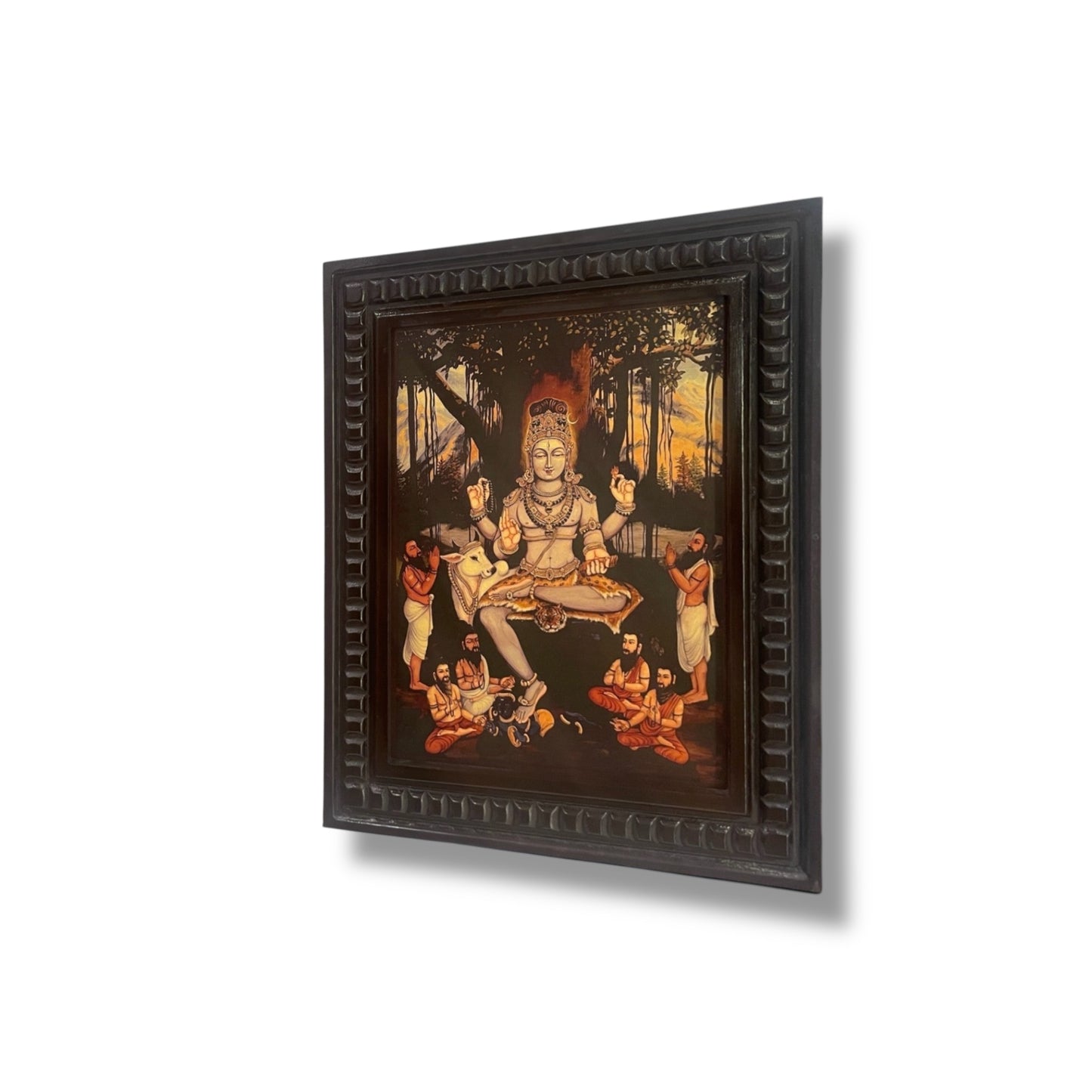 Shiva: Gold Leafed Art Dakshinamurthy With Wooden Frame