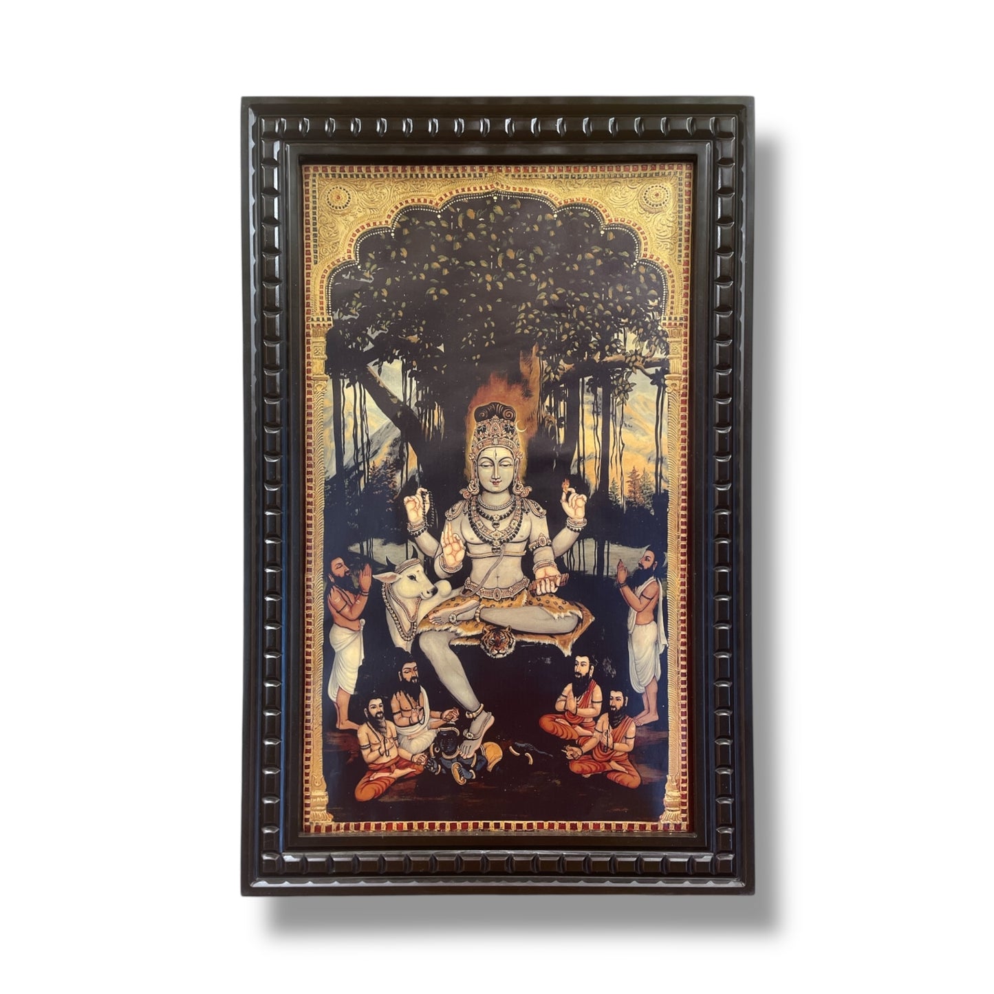 Shiva: Gold Leafed Art Dakshinamurthy With Wooden Frame