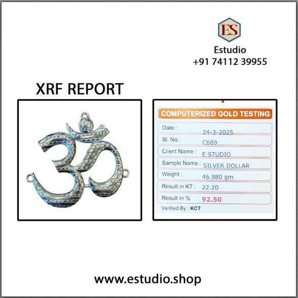 Silver Om on Gold Silk in Antique Gold Frame with Certificate