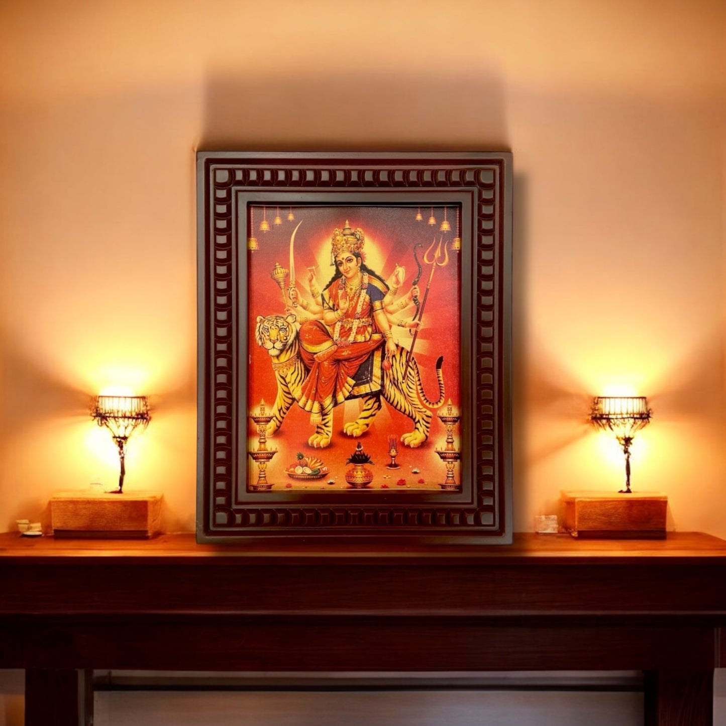 Durga Devi -2 Gold Leafed Art with Wooden Frames