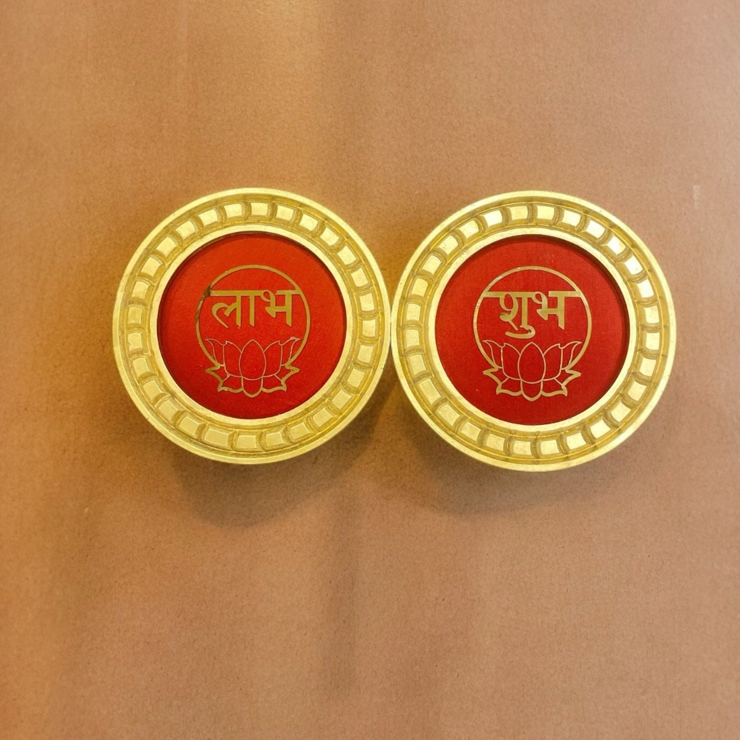 Shubh Labh with Gold circular frame