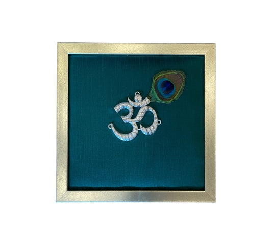 Silver Om on Green Silk in Antique Gold Frame with Certificate