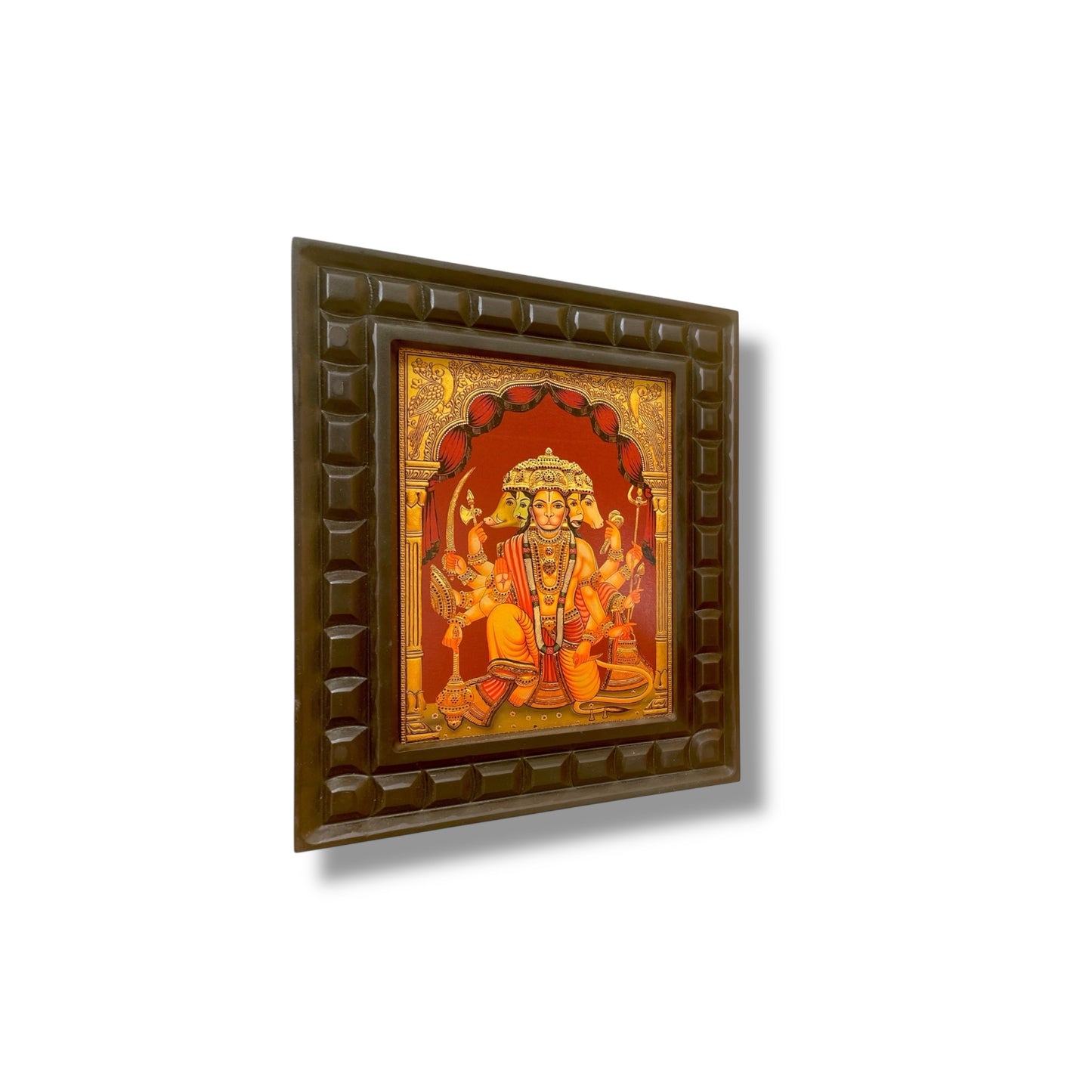 Gold Leafed Art Panchmukhi Hanuman - 2 With Wooden Frame