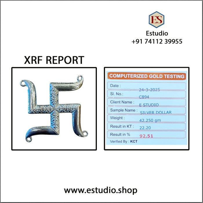 Silver Swastik on Green Silk in Antique Gold Frame with Certificate