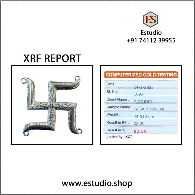 Silver Swastik on Blue Silk in Antique Gold Frame with Certificate