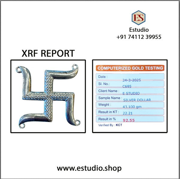 Silver Swastik on Gold Silk in Antique Gold Frame with Certificate