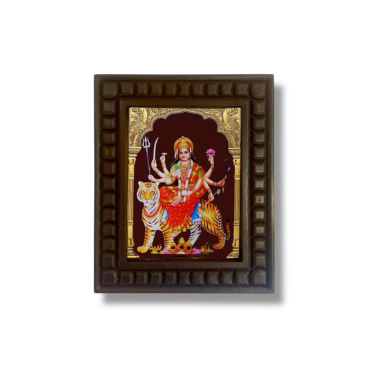 Durga Devi-3 Gold foiled art within wooden frame