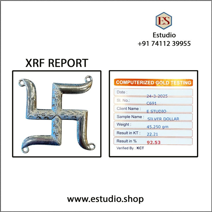 Silver Swastik on Blue Silk in Antique Gold Frame with Certificate