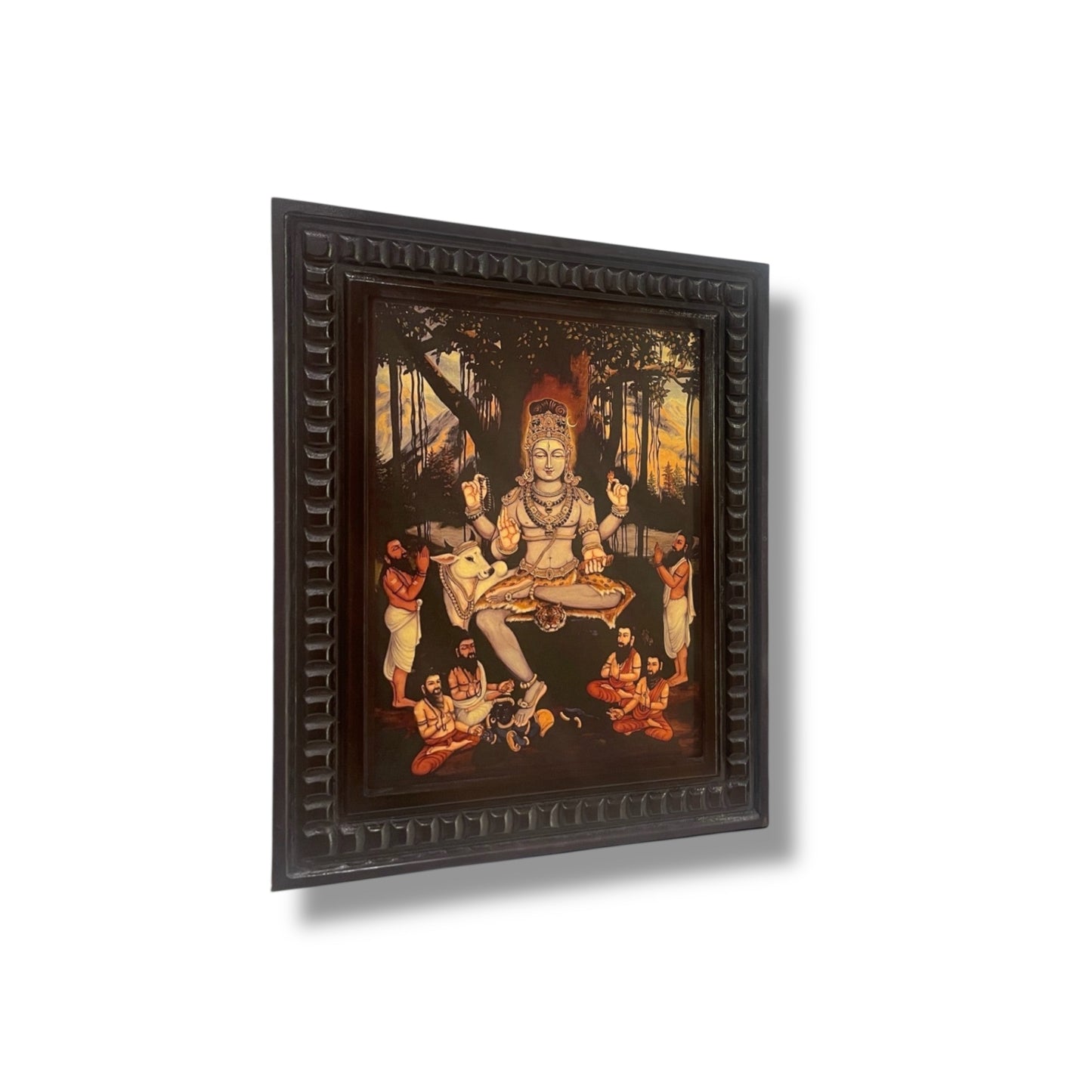 Shiva: Gold Leafed Art Dakshinamurthy With Wooden Frame