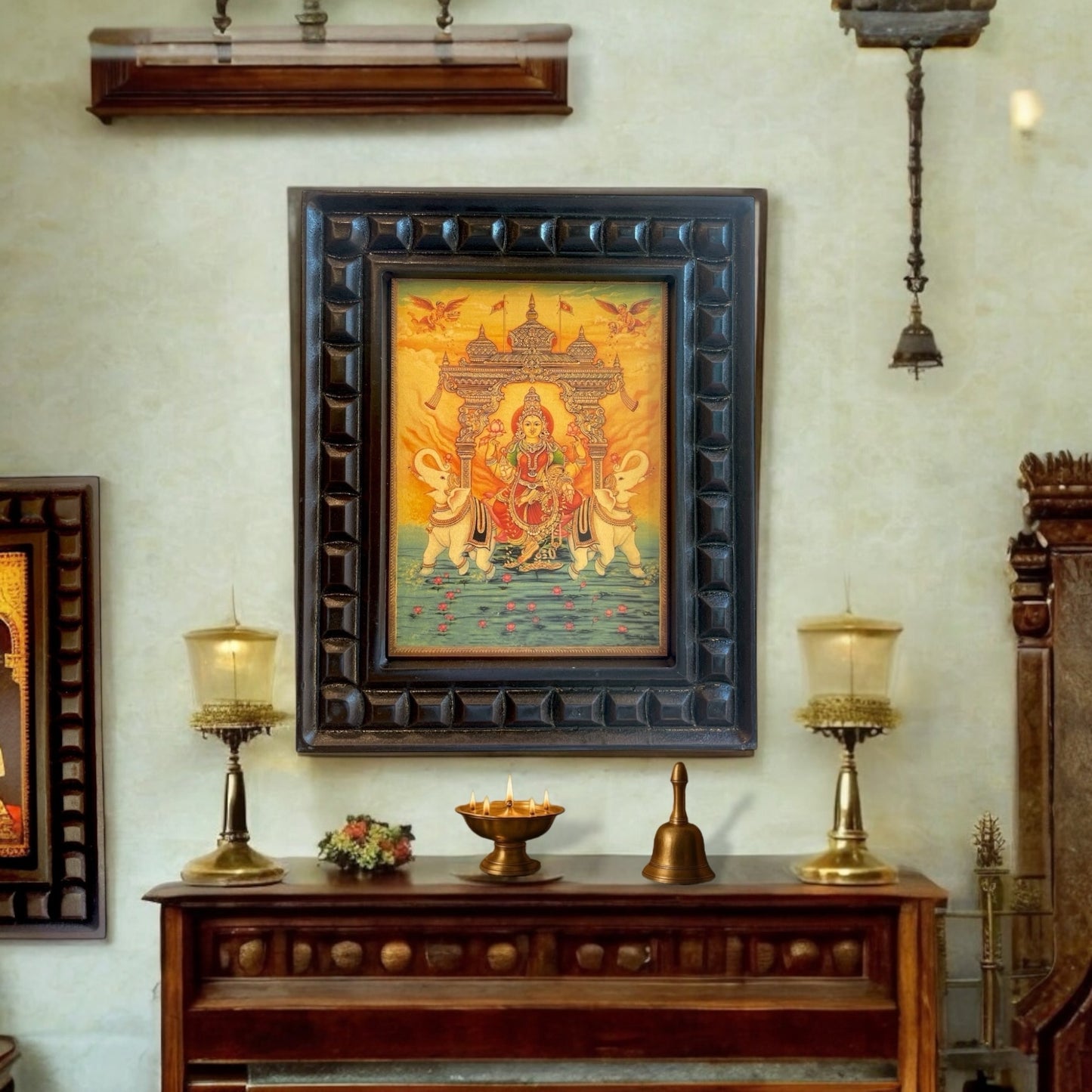 Gaja Lakshmi Gold Leaf Wooden Carved Photo Frame ideal for your north east wall