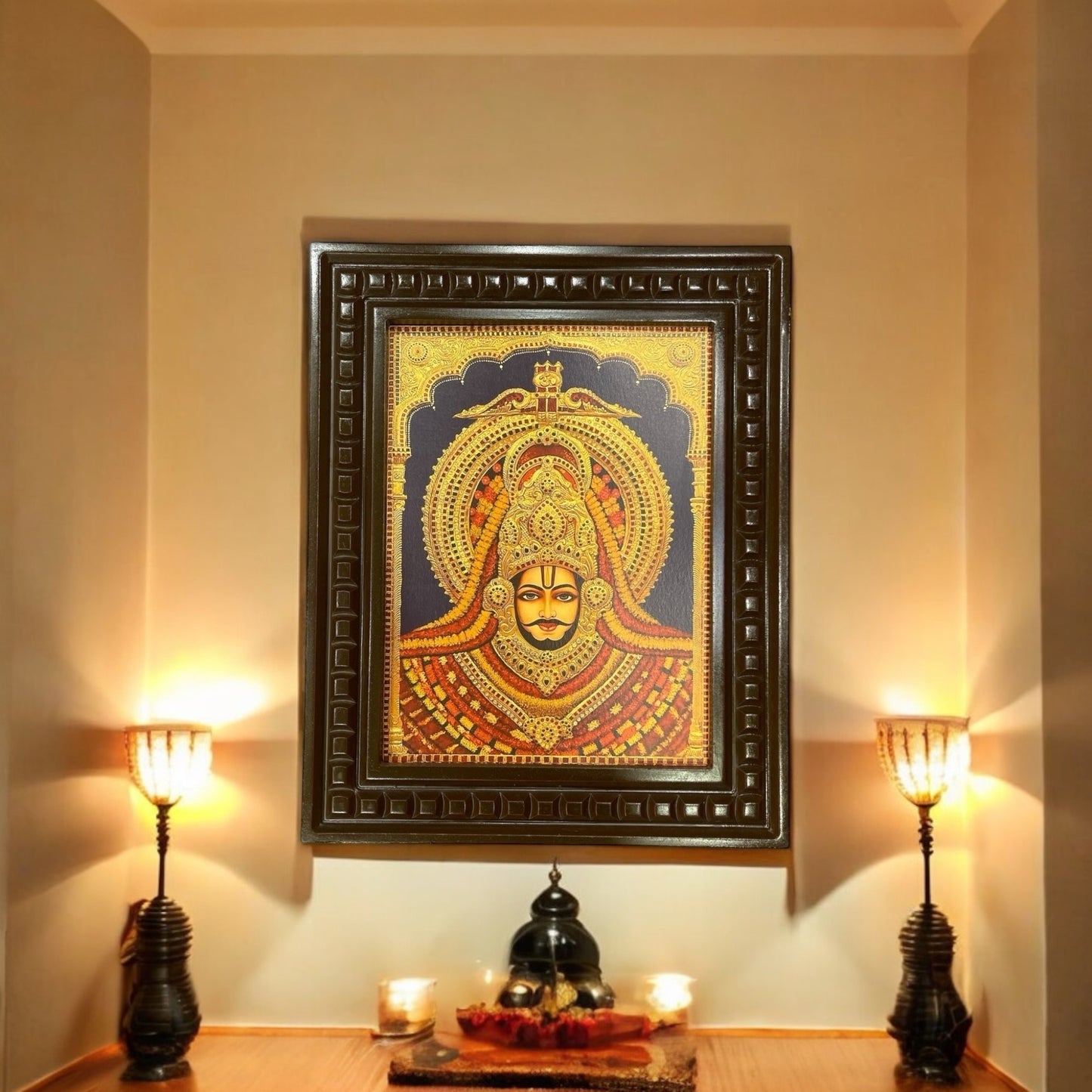 Khatu Shyam Gold Leafed Art With Wooden Frame