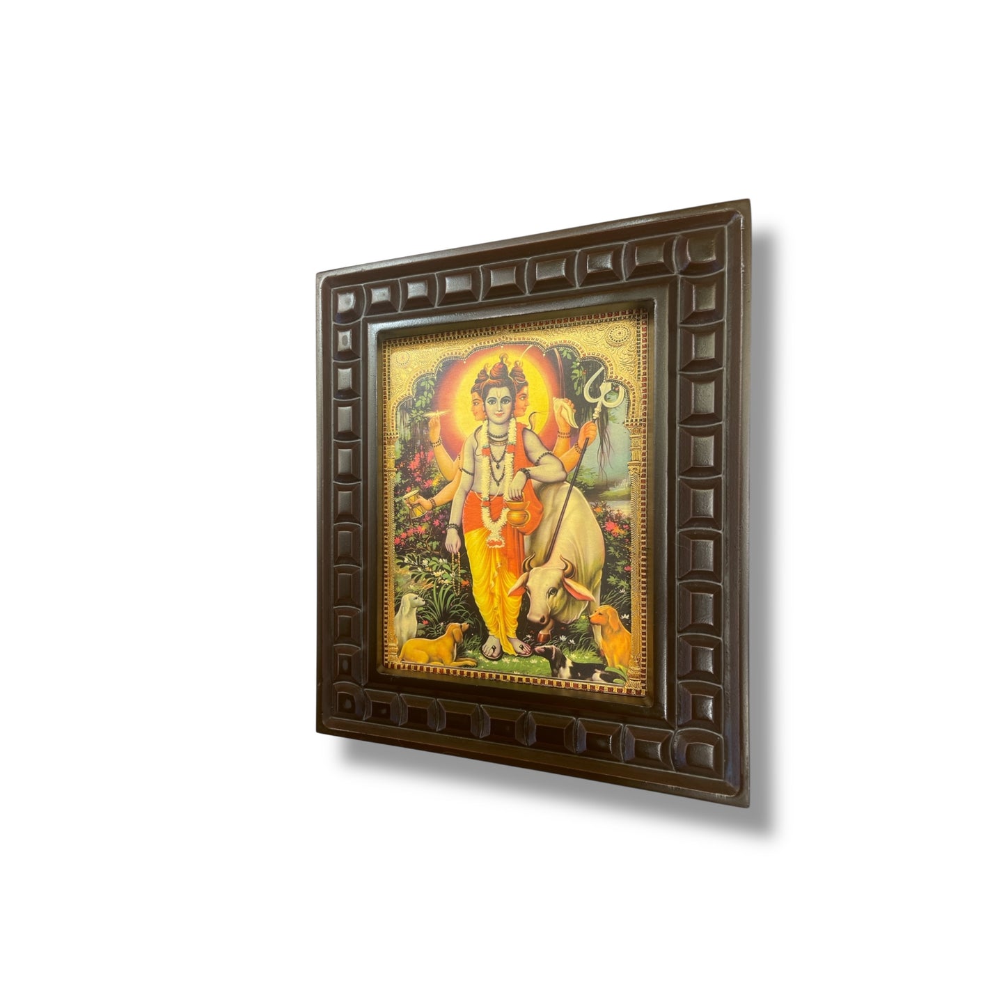 Dattatreya -3 gold foiled artwork in wooden frame