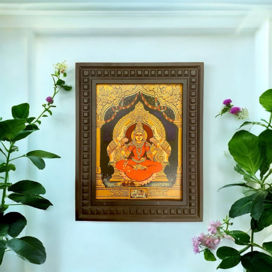 Gaja Lakshmi 2 (Red Saree) Gold Leafed Art With Wooden Frame