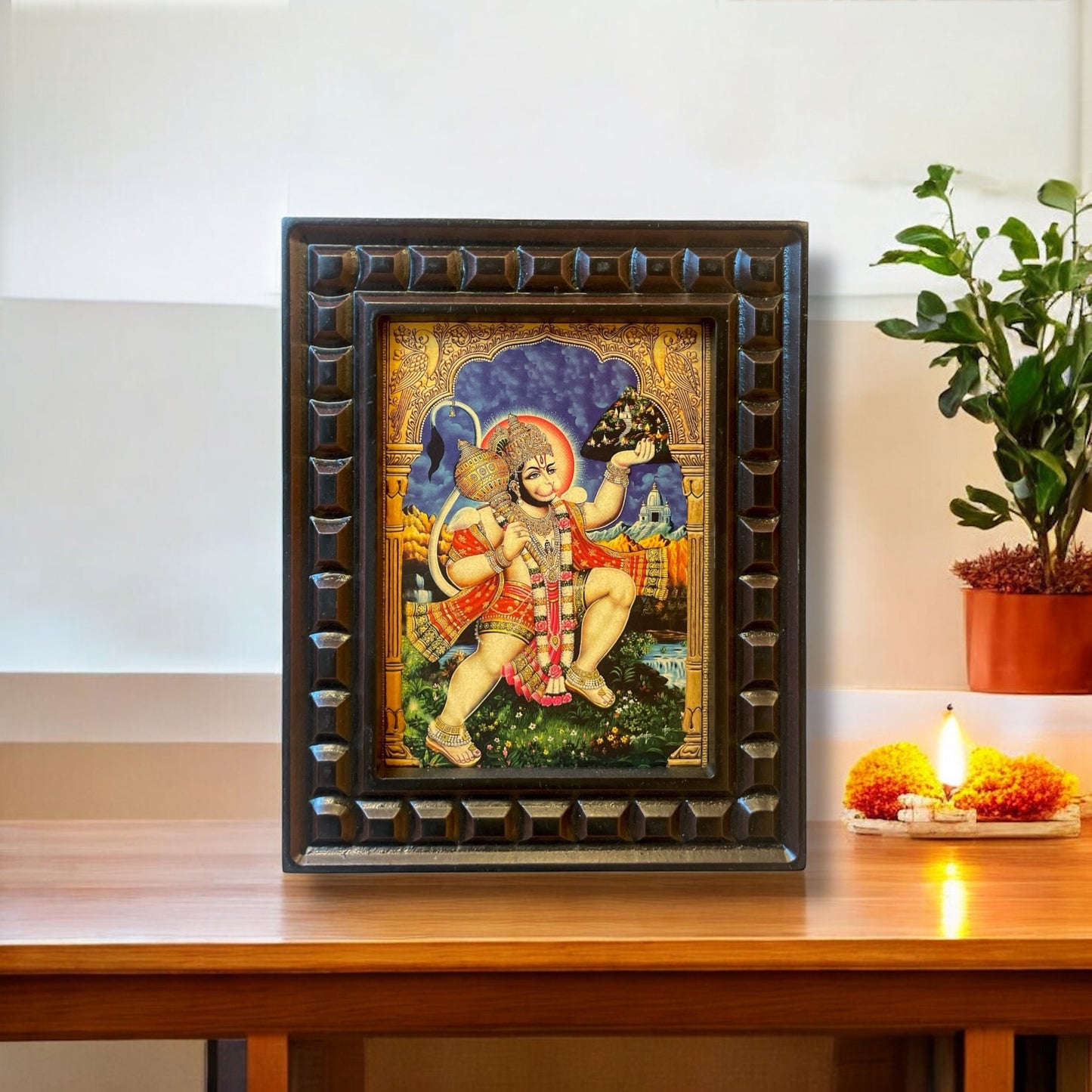 Hanuman - 2 Gold Foiled Art within Wooden Frame