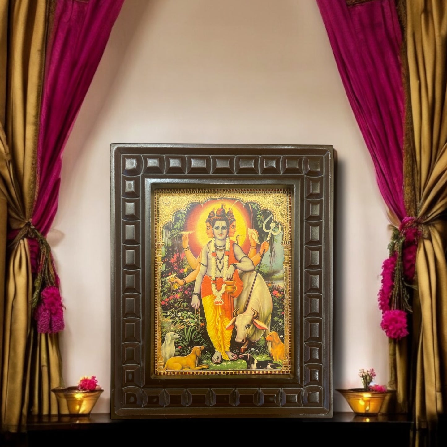 Dattatreya -3 gold foiled artwork in wooden frame