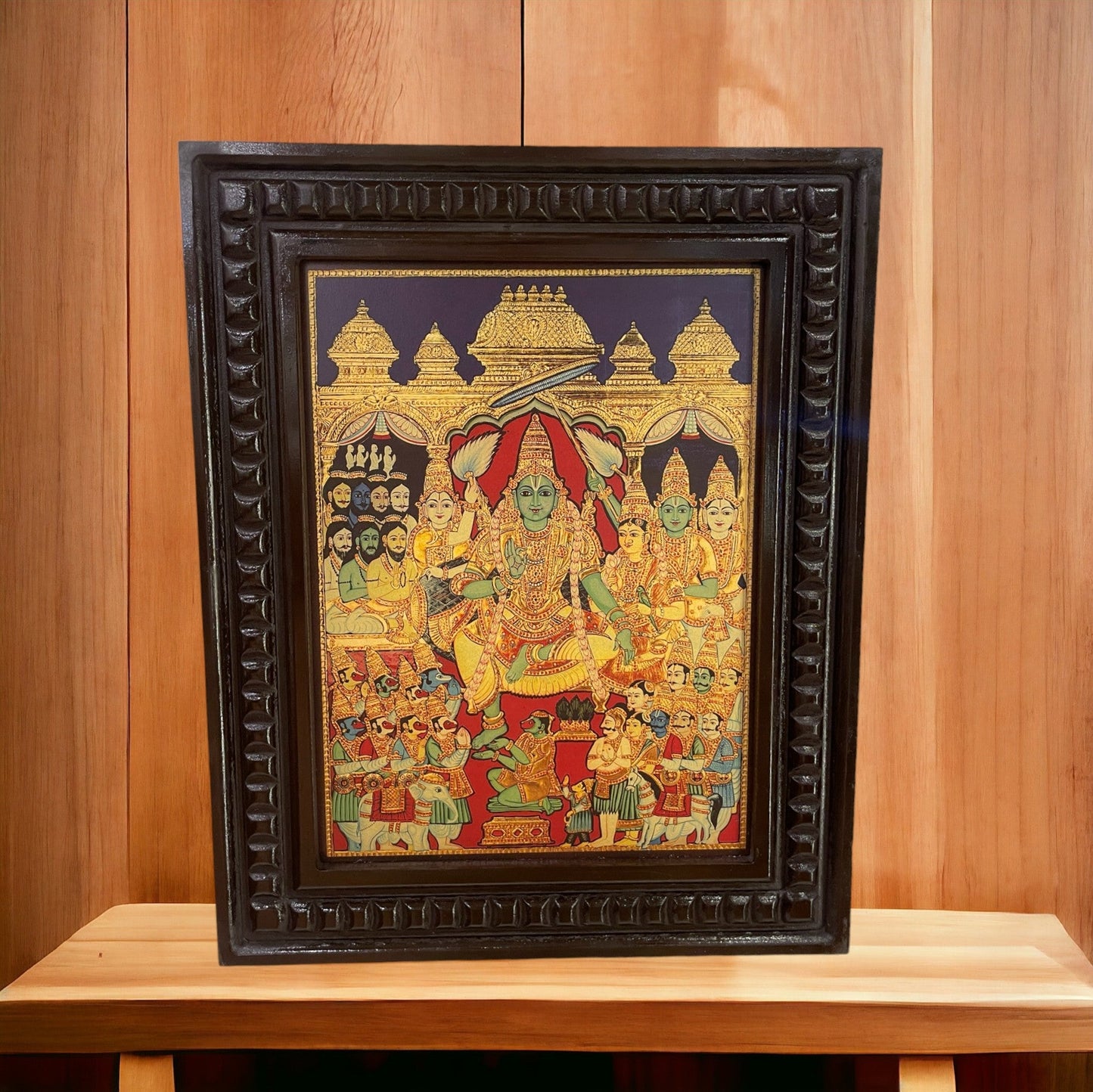 Rama Pattabhishekam Gold Leafed Art With Wooden Frame
