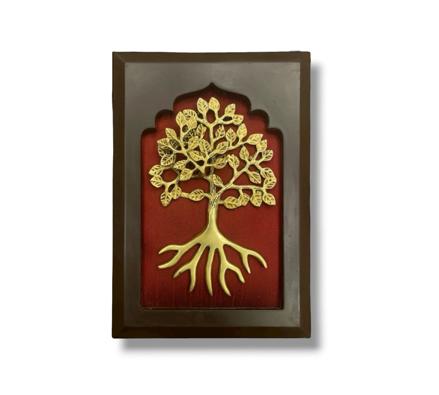 Brass Kalpavriksha with wine red in wooden frame