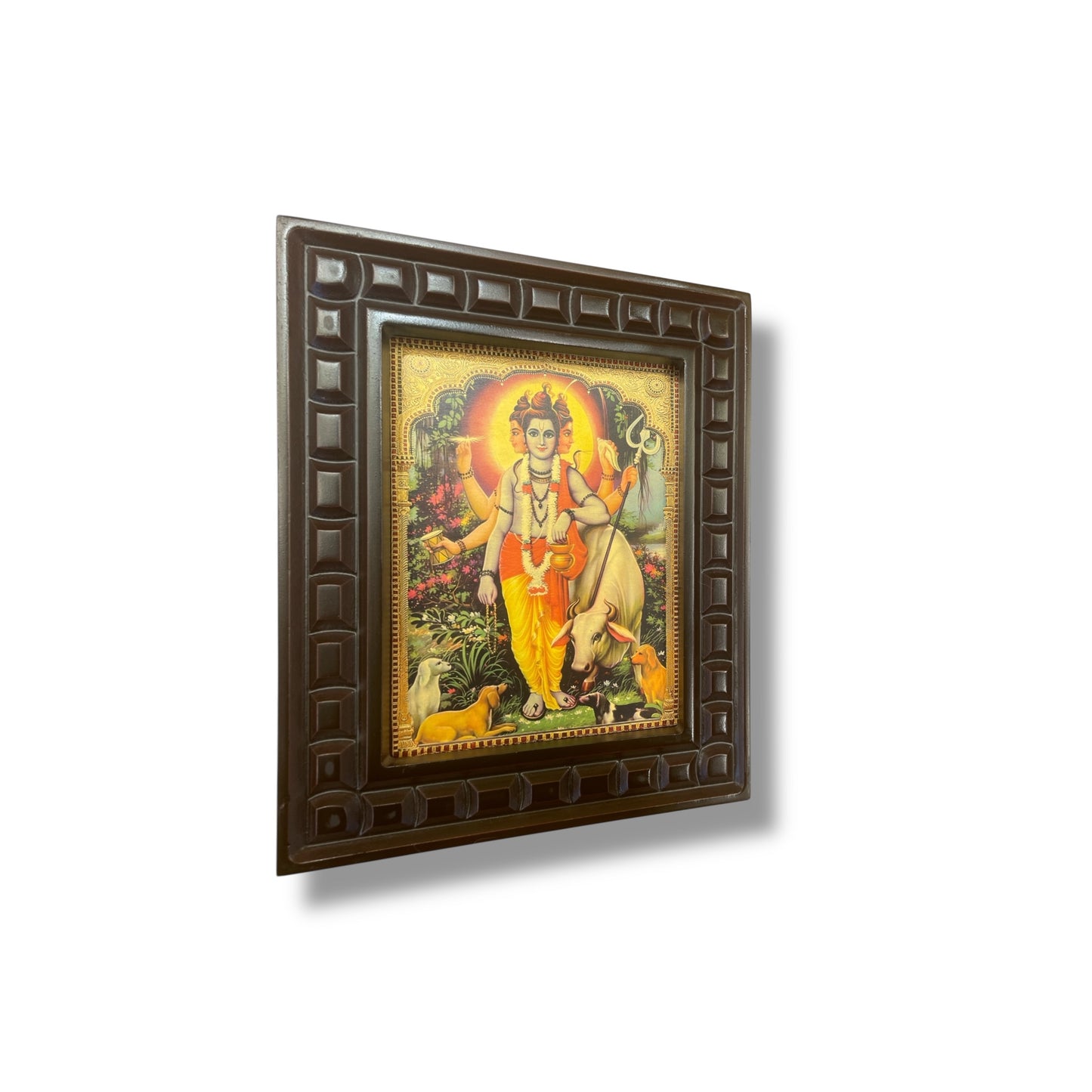 Dattatreya -3 gold foiled artwork in wooden frame
