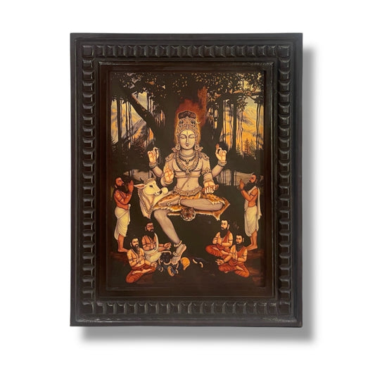 Shiva: Gold Leafed Art Dakshinamurthy With Wooden Frame