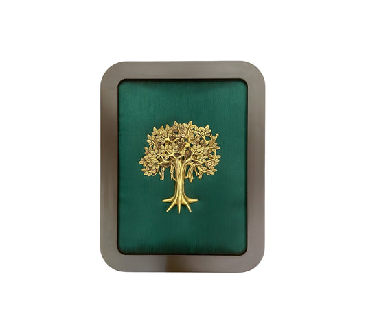 Brass Kalpavriksha with Green Silk in wooden frame