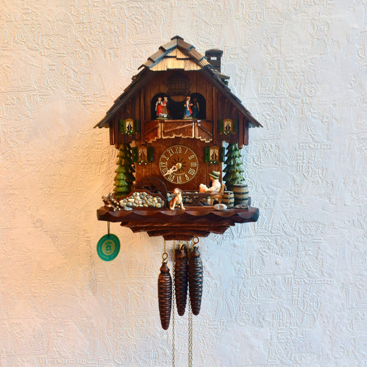 Musical cuckoo clock with beer drinking man ,German farm dance - one day mechanical Movement