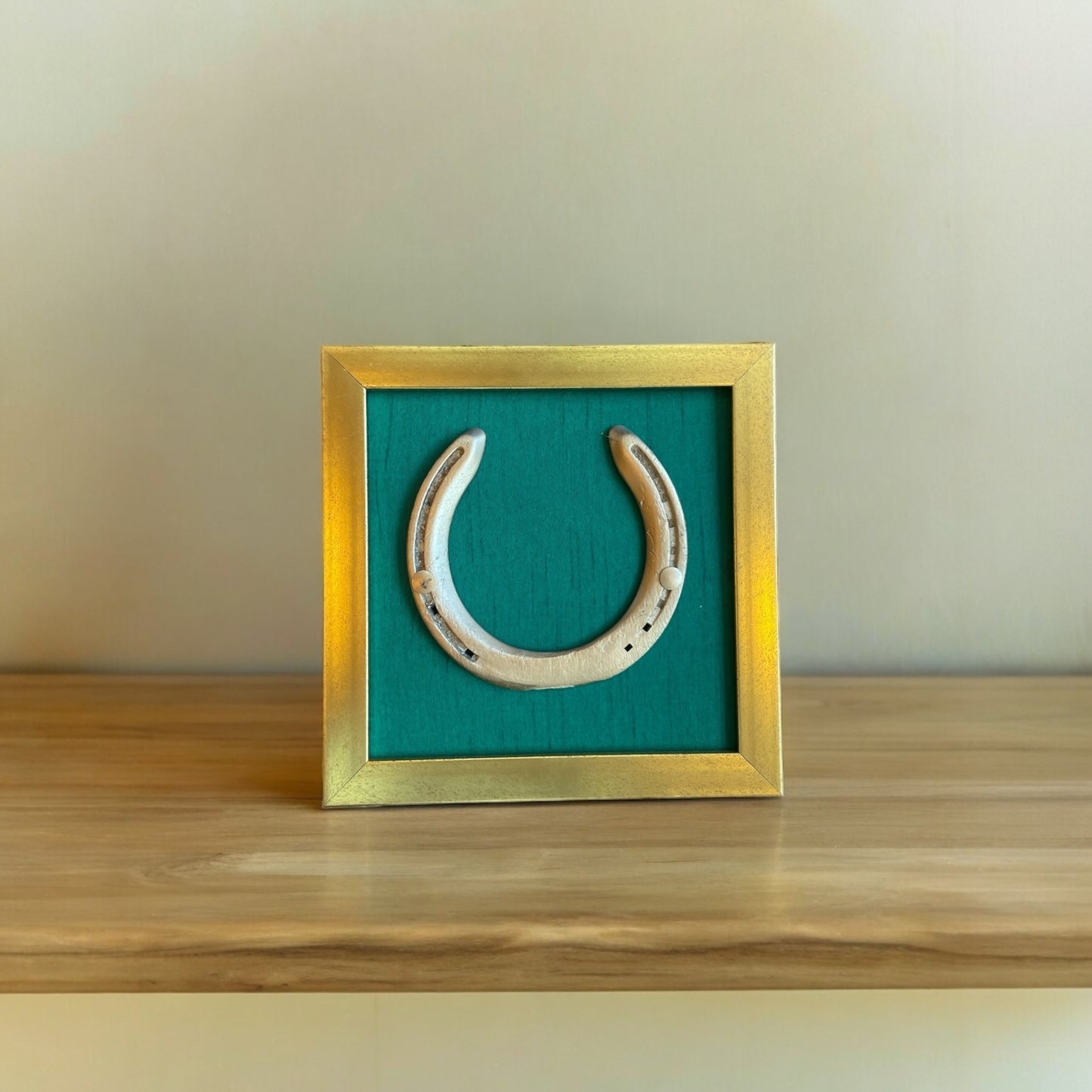 Good Luck Horse Shoe Rama Green Silver plated with Gold Frame