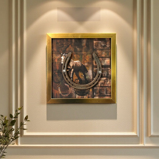 Antique Horse Shoe with Rustic Artwork on Canvas backdrop