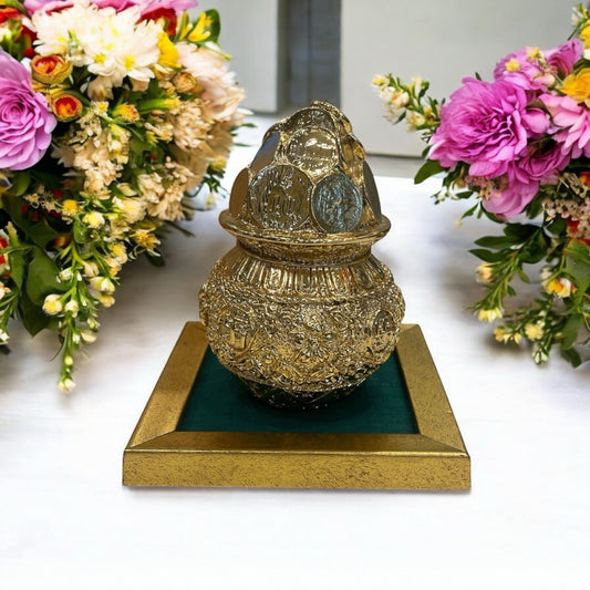 Kuber Kalash with World Currency Gold plated with Free Base Green Or Blue