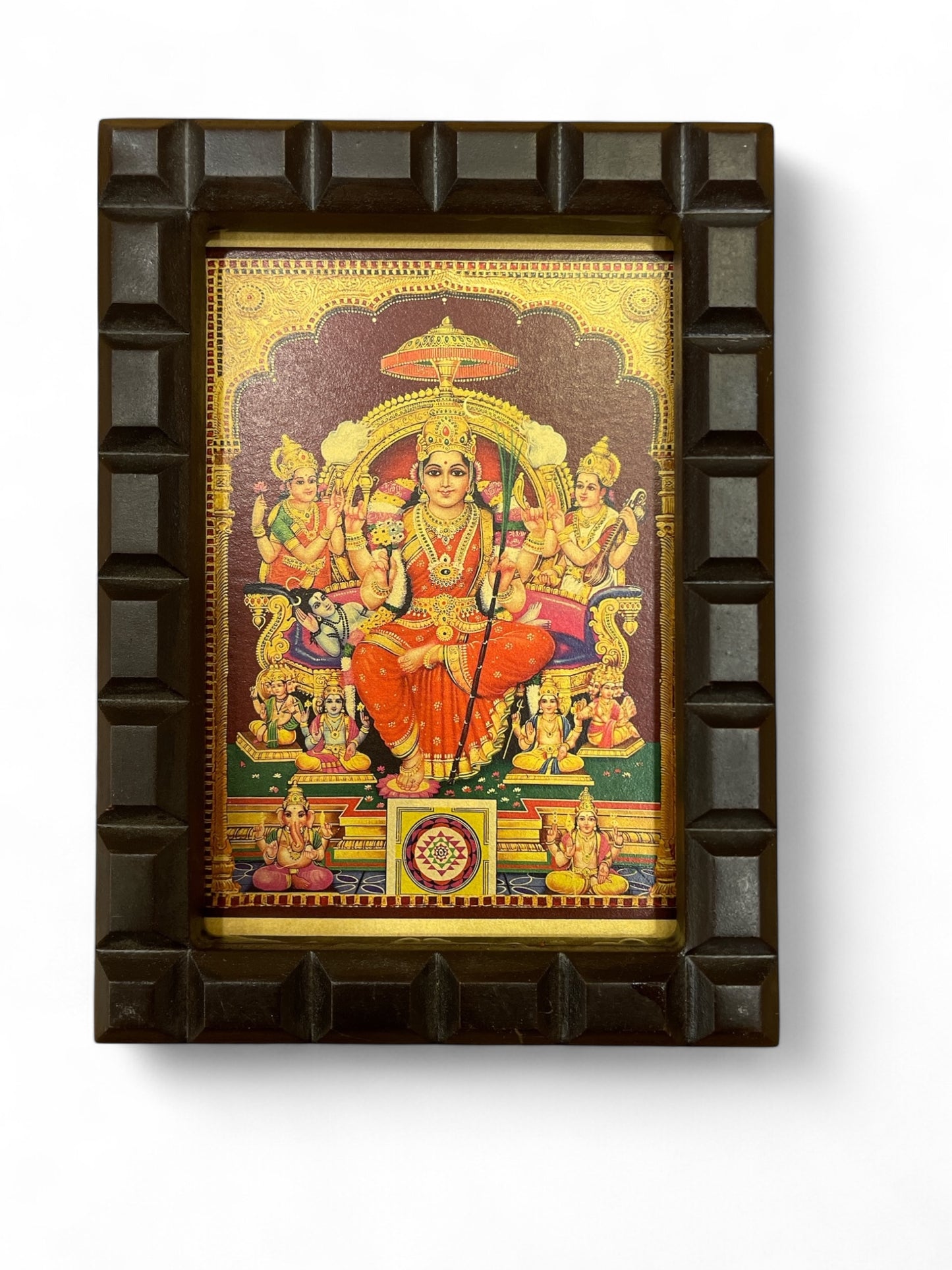 Lalitha Tripura Sundari Gold Leafed Art With Wooden Frame