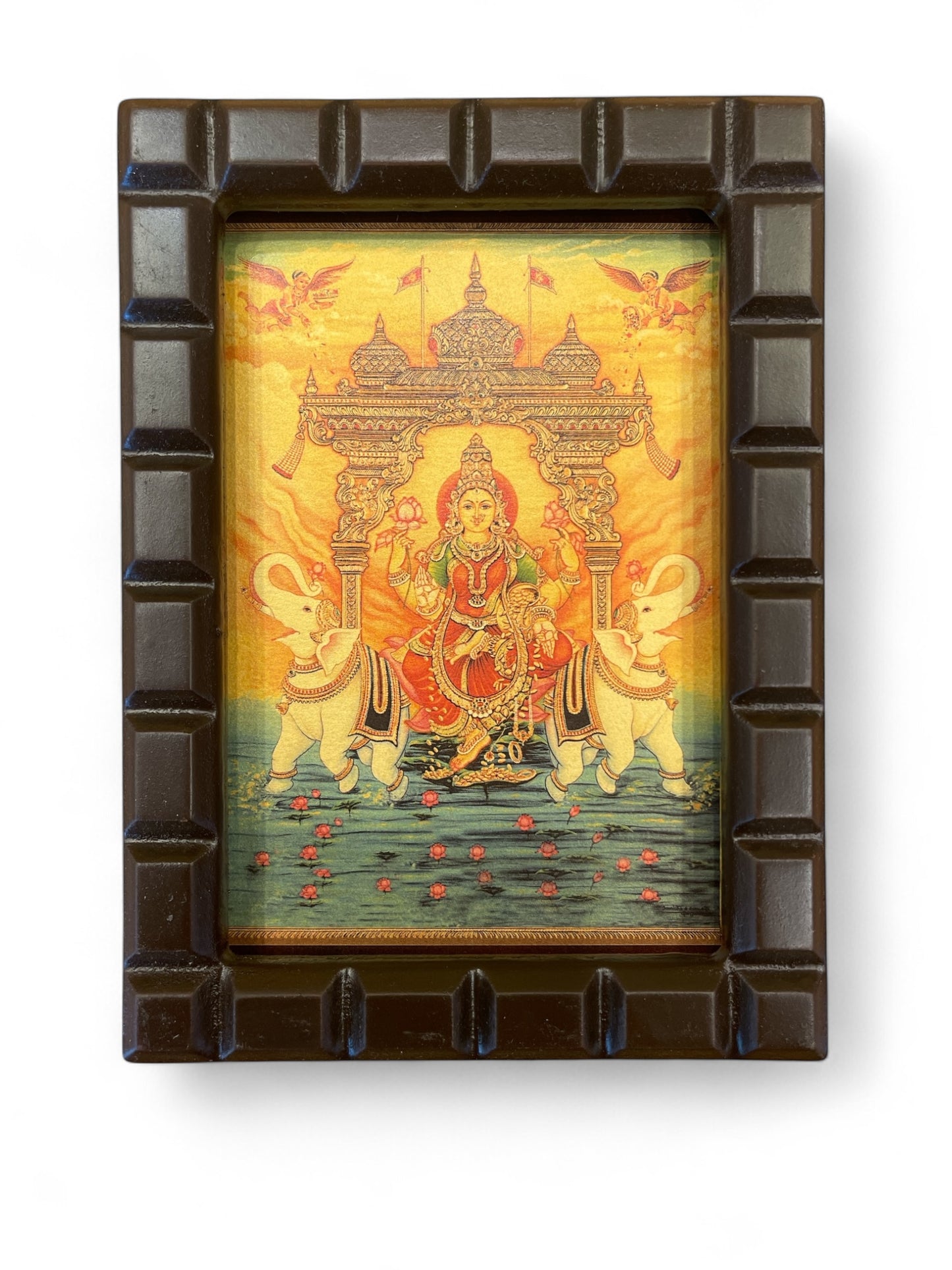 Gaja Lakshmi Gold Leaf Wooden Carved Photo Frame ideal for your north east wall