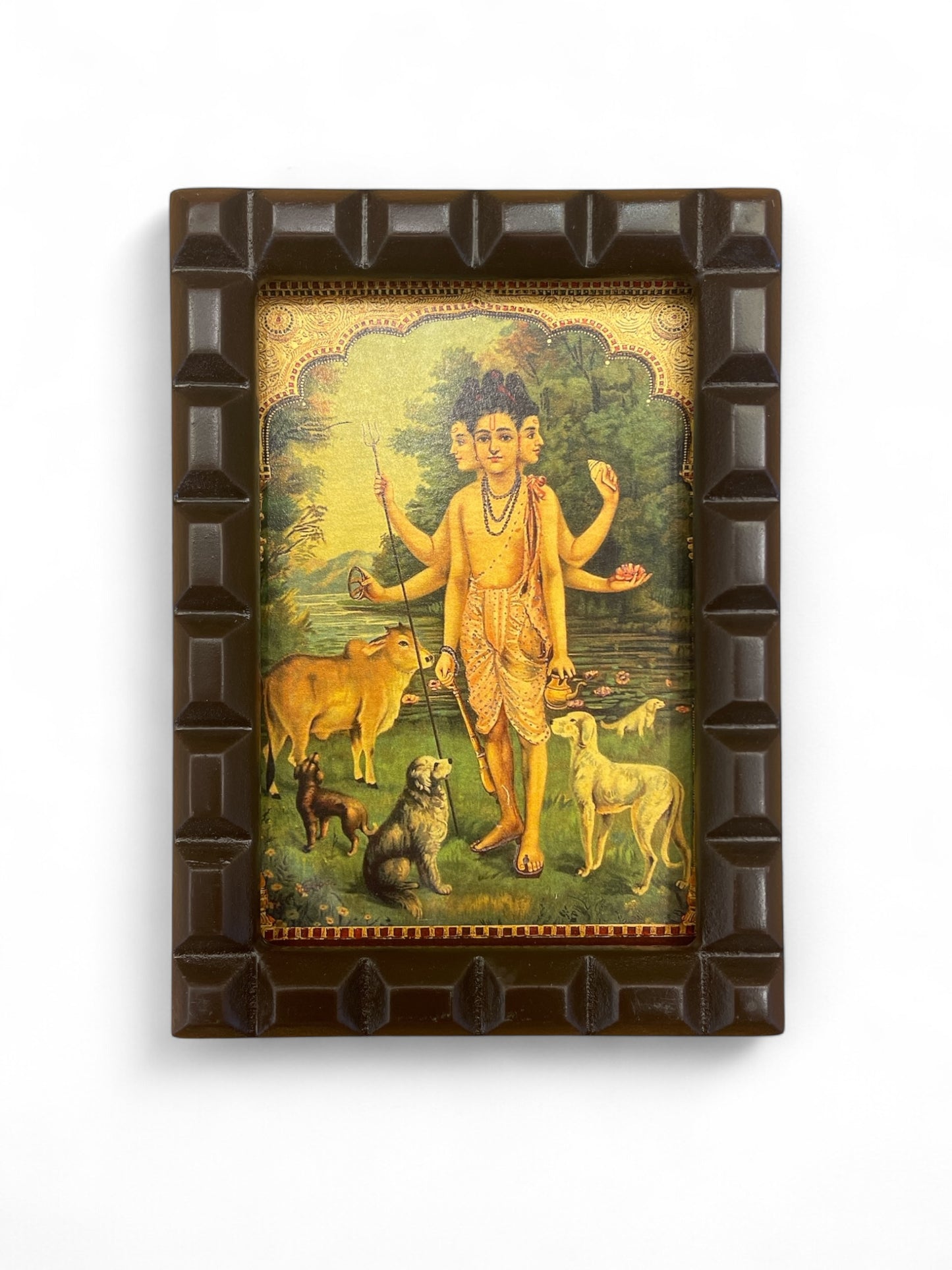 Dattatreya -2 gold foiled artwork in wooden frame