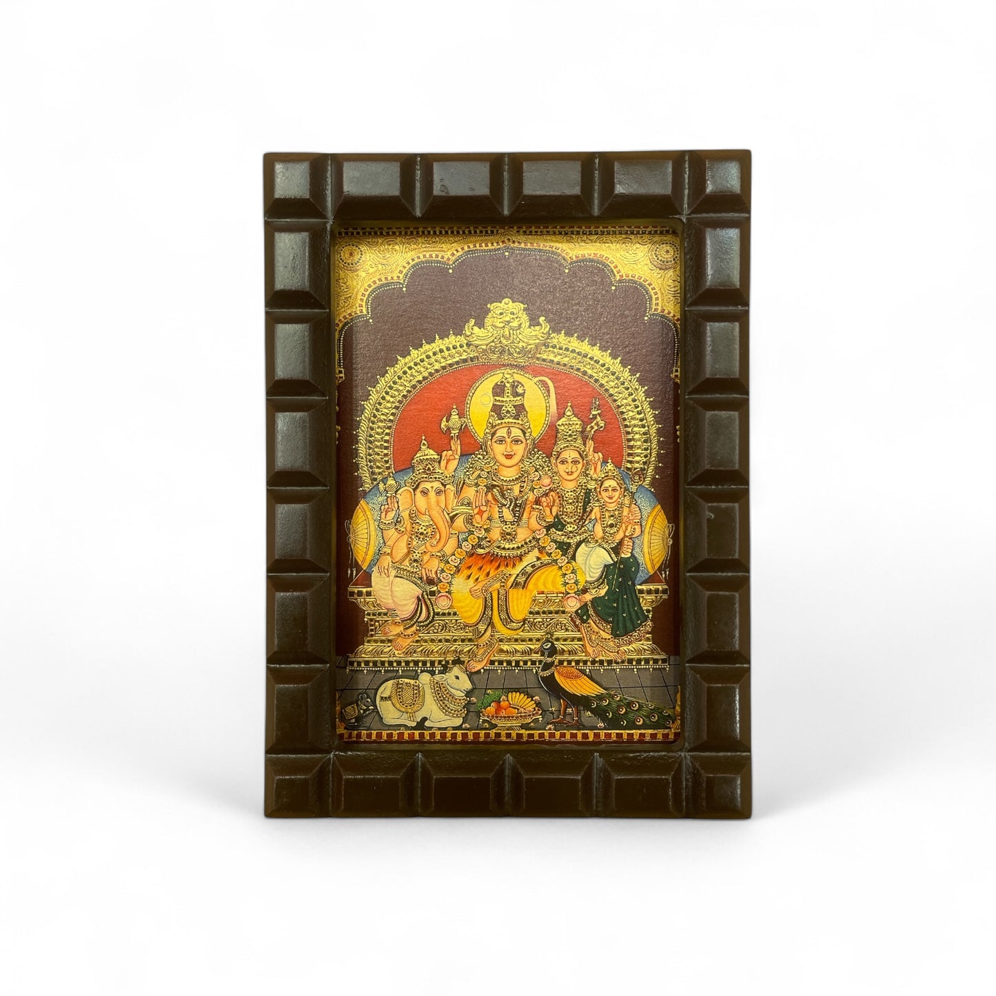 Shiva Parivar-3 Gold Leafed Art With Wooden Frame