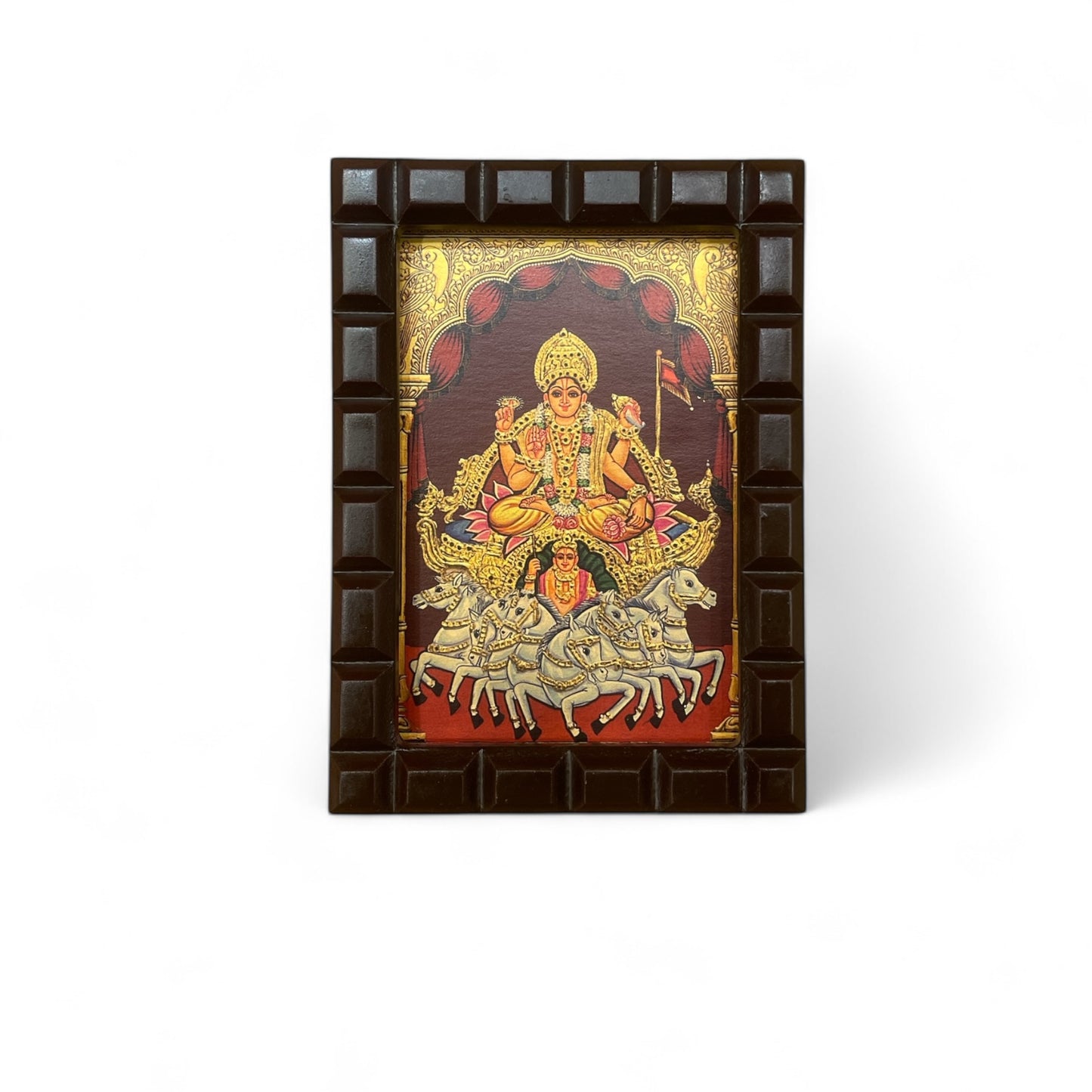 Surya Bhagavan Gold foiled art within wooden frame