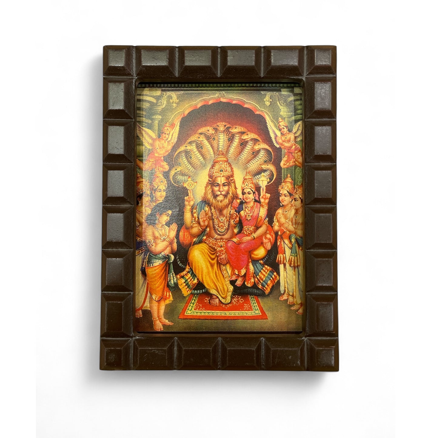 Gold Leafed Art Lakshmi Narasimha With Wooden Frame