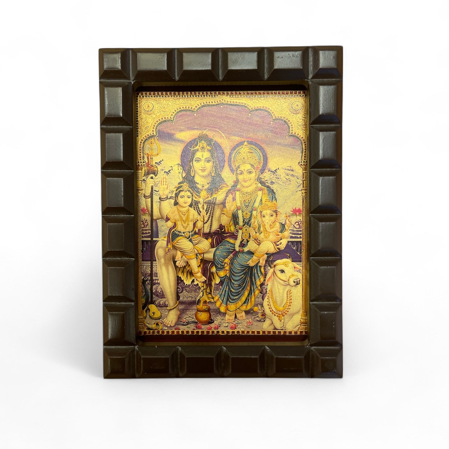 Shiva Parivar -4 Gold Leafed artwork in wooden frame