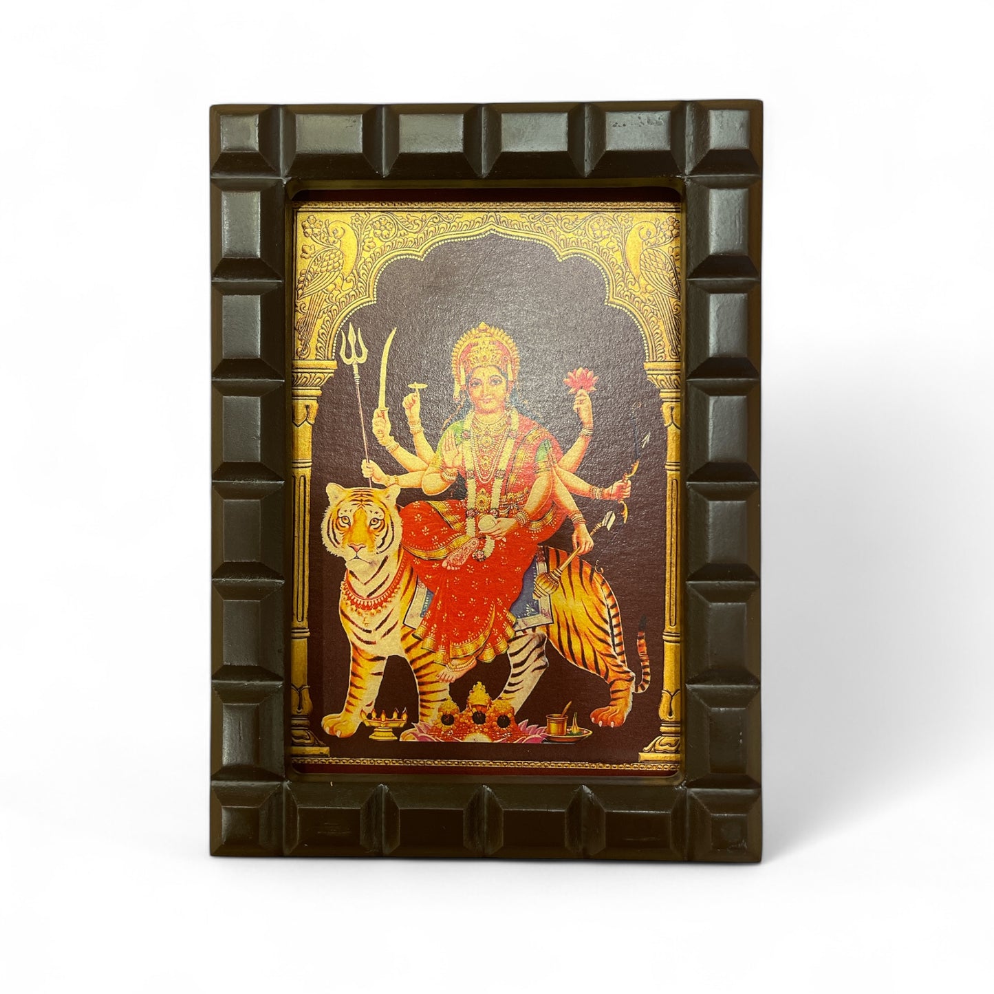 Durga Devi-3 Gold foiled art within wooden frame