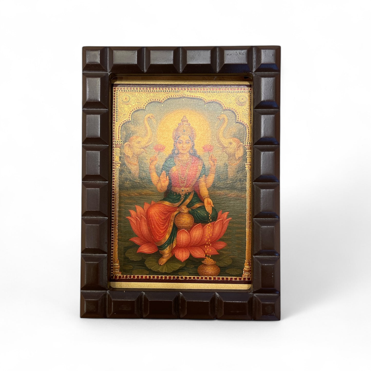 Gaja Lakshmi - 3 gold foiled artwork in wooden frame