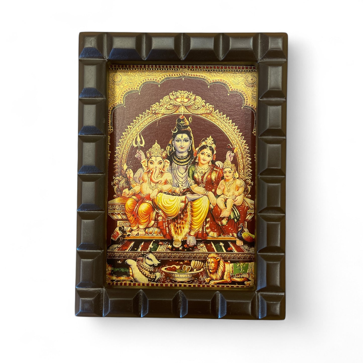 Shiva Parivar -5 Gold Leafed artwork in wooden frame