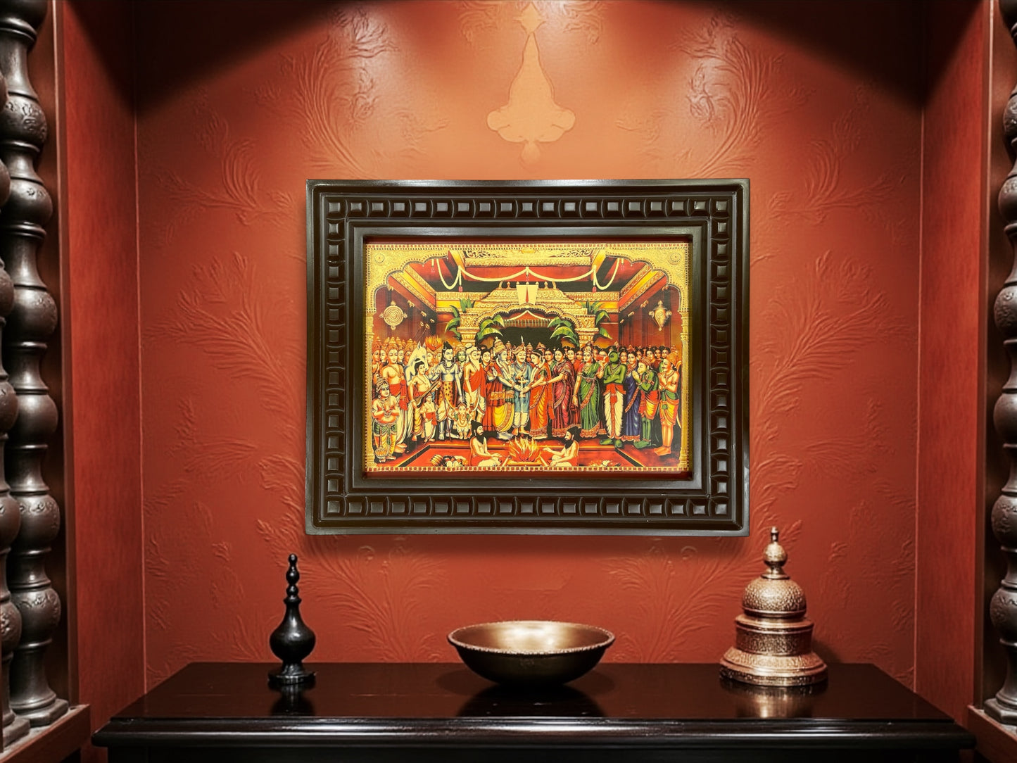 Srinivasa Kalyanam Gold foiled artwork in wooden frame
