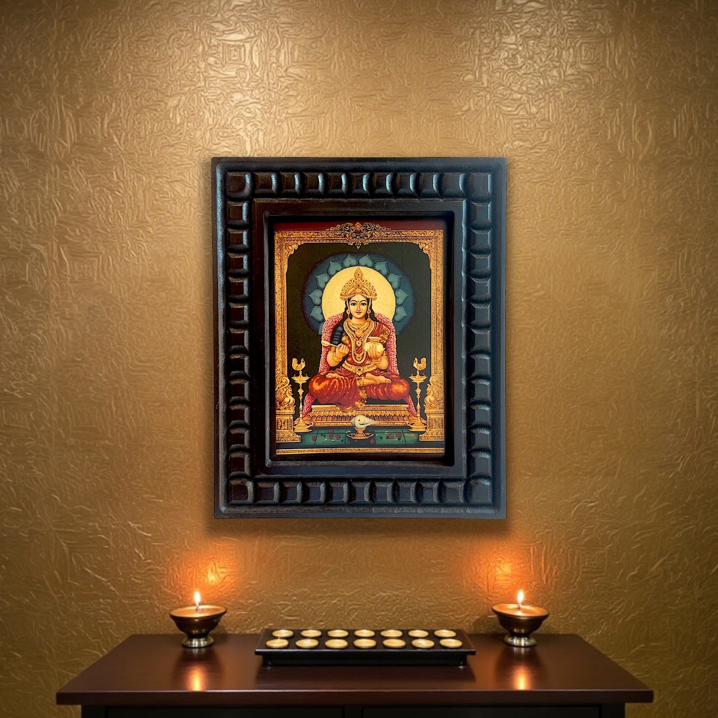 Gold Leafed Art Annapurna With Wooden Frame