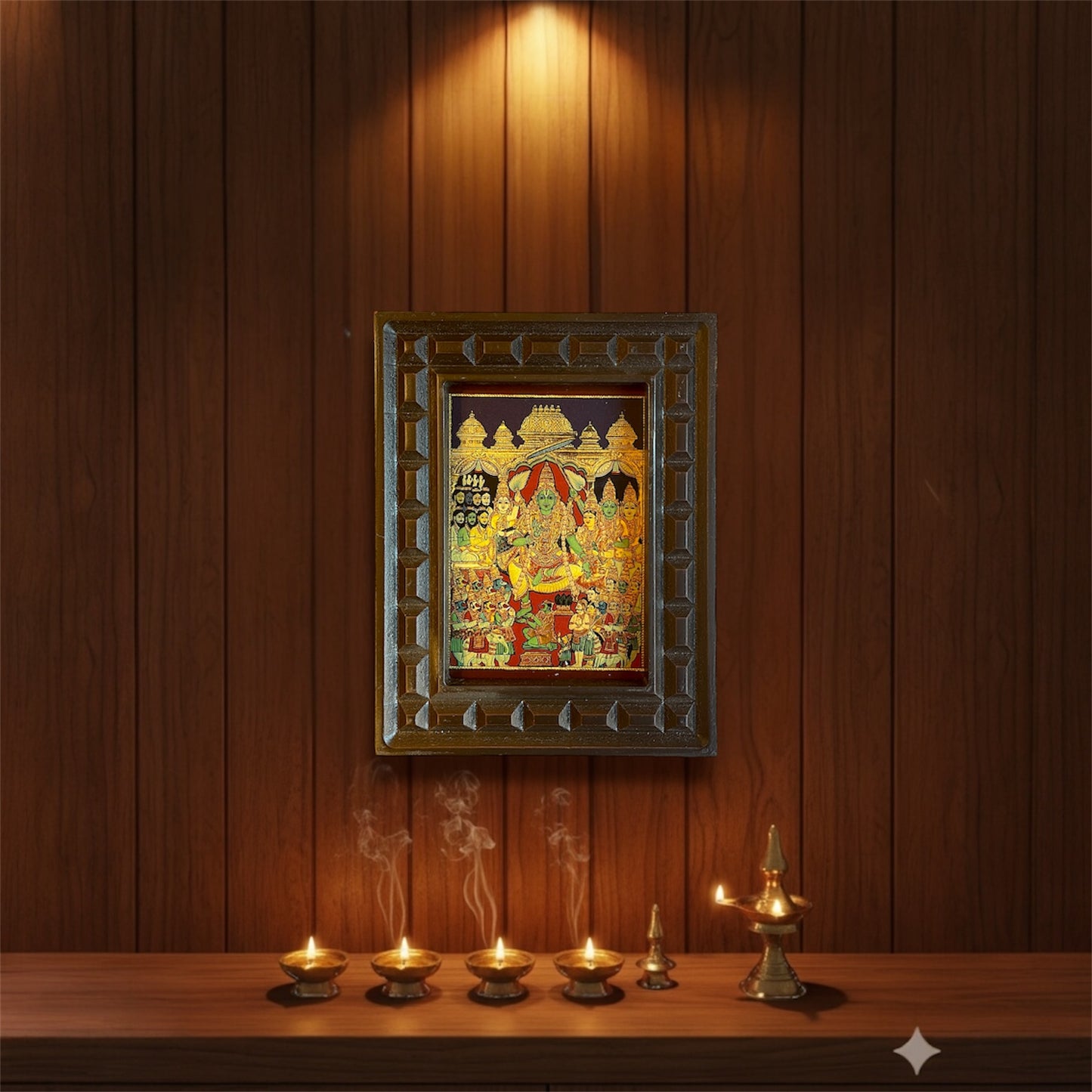 Rama Pattabhishekam Gold Leafed Art With Wooden Frame