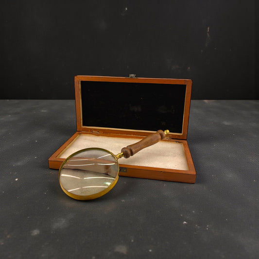 Vintage Brass Magnifying Glass with Wooden Box | Handcrafted Collector’s Desk Accessory