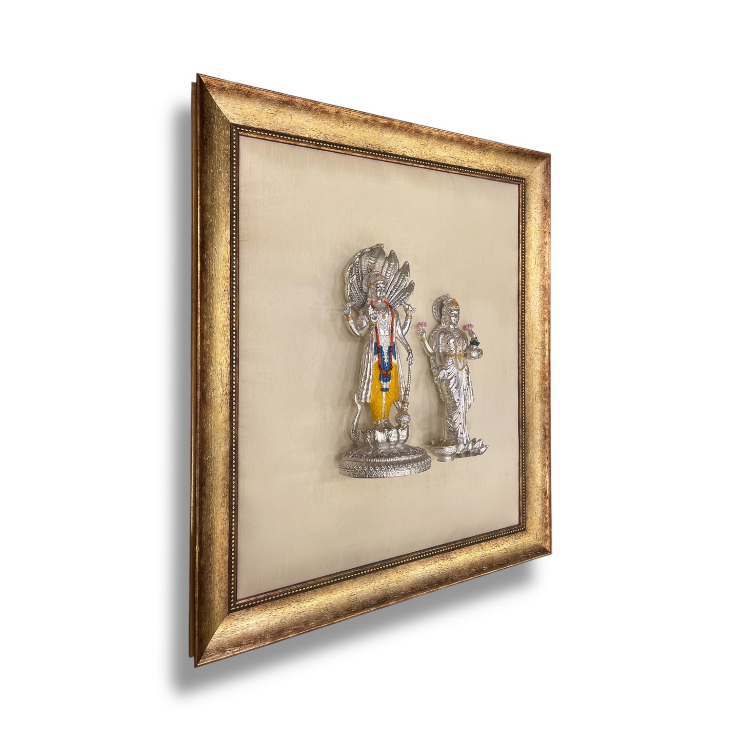 Vishnu Laxmi Silk Backdrop in Antique Gold Frame