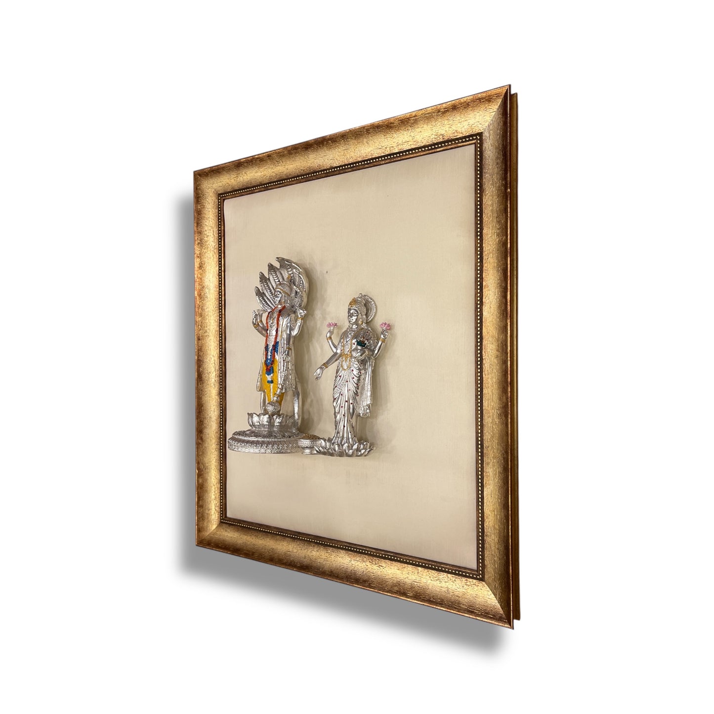 Vishnu Laxmi Silk Backdrop in Antique Gold Frame