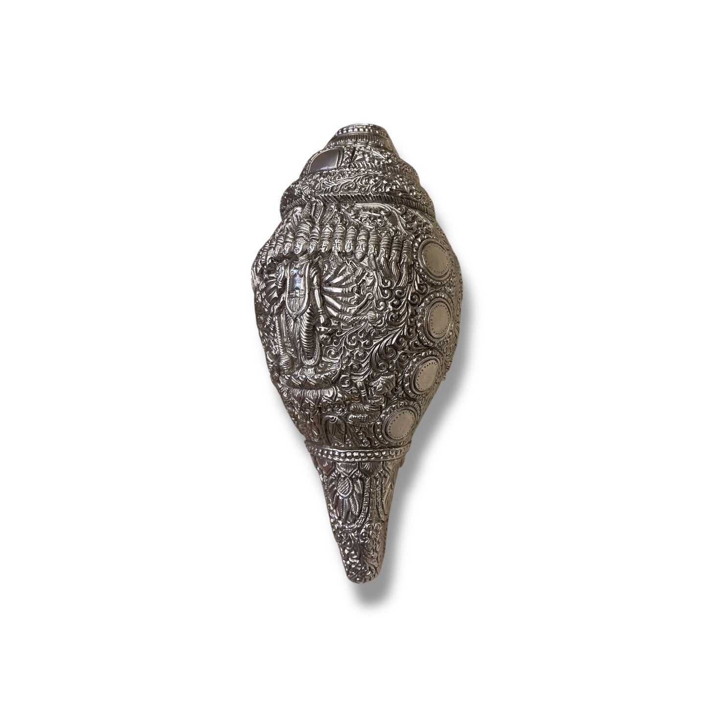 Vishnu Shank Silver White Silk in Antique Gold Moulded Frame
