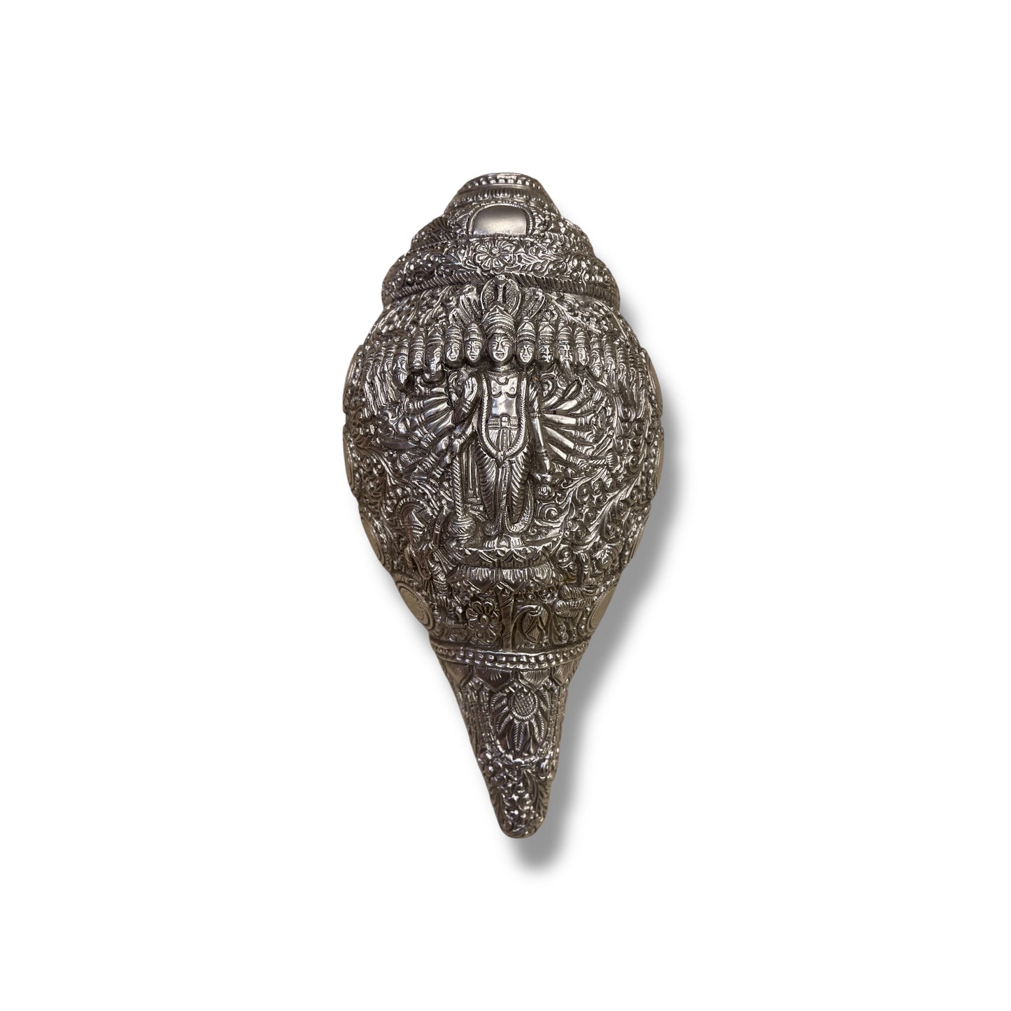 Vishnu Shank Silver White Silk in Antique Gold Moulded Frame