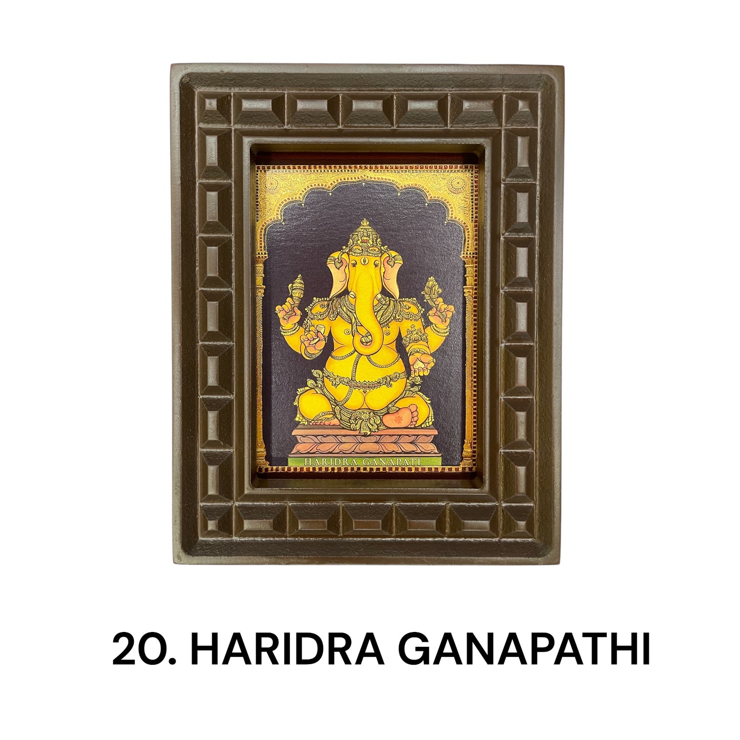 Sacred 32 Forms of Ganesha Gold Leafed Art in Wooden Frame