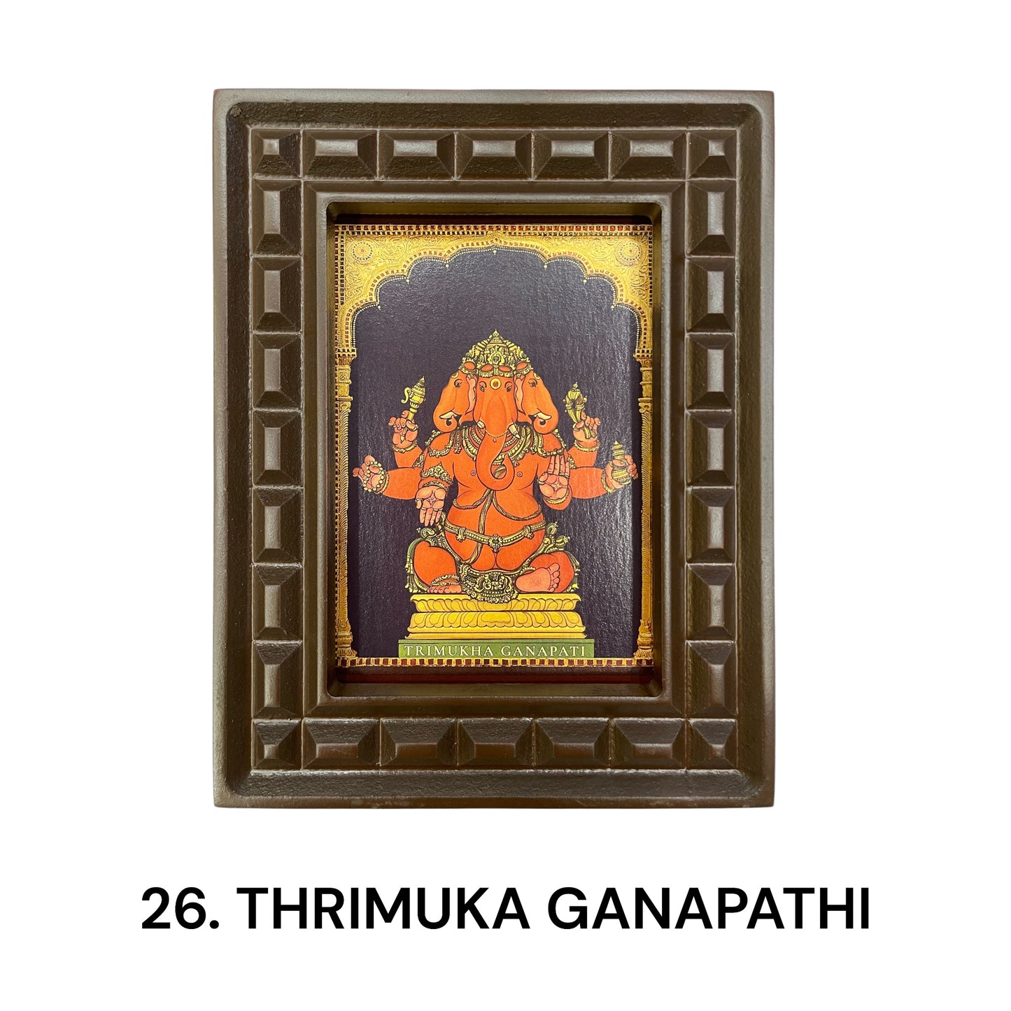 Sacred 32 Forms of Ganesha Gold Leafed Art in Wooden Frame